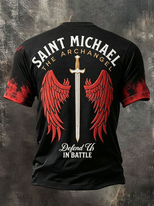 Men's Faith Saint Michae Art Veteran Printed T-shirt