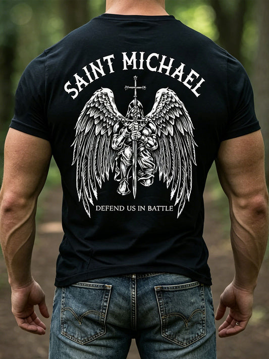 Men's Faith Saint Michae Art Veteran Printed T-shirt
