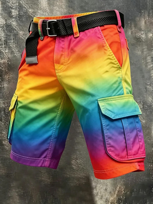 Men's Pride Month: Retro-Chic, Rainbow-Art Style Cargo Shorts
