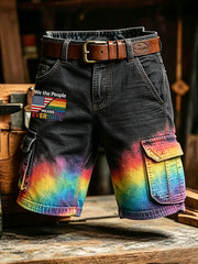 Men's Pride Month: Retro-Chic, Rainbow-Art Style Cargo Shorts
