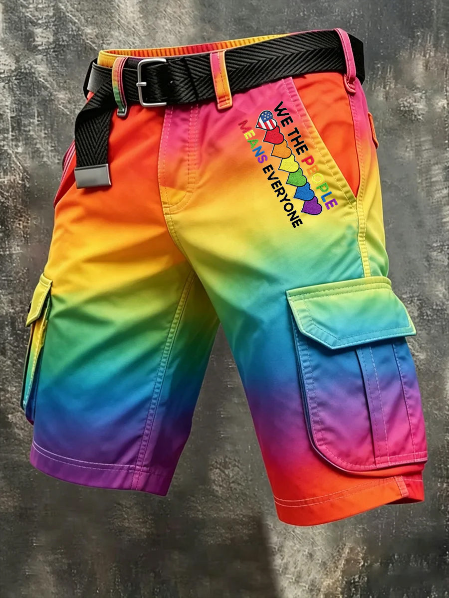 Men's Pride Month: Retro-Chic, Rainbow-Art Style Cargo Shorts