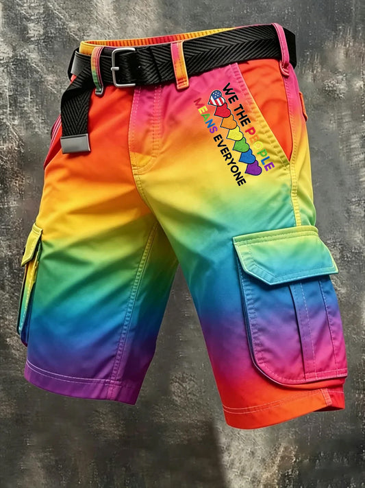 Men's Pride Month: Retro-Chic, Rainbow-Art Style Cargo Shorts