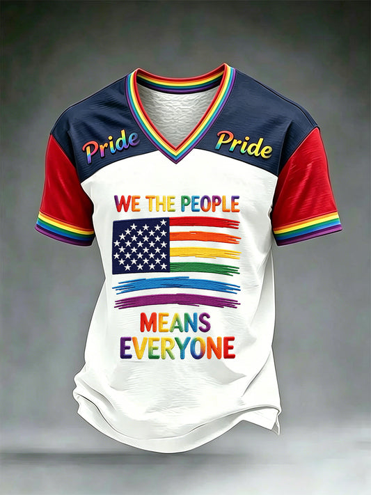 Men's Pride Month LGBT Art 'We The People Means Everyone' V-neck Short Sleeve T-shirt