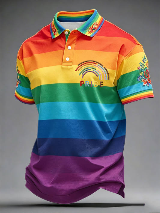 Men's Rainbow Floral Print polo shirt