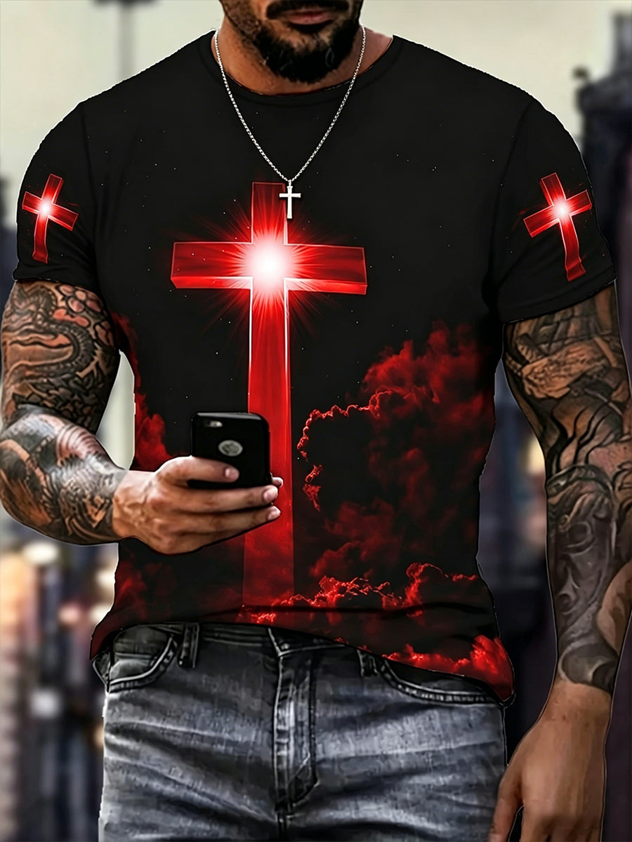 Men's Christian Cross O-neck Short Sleeve T-shirt