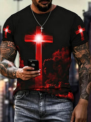 Men's Christian Cross O-neck Short Sleeve T-shirt