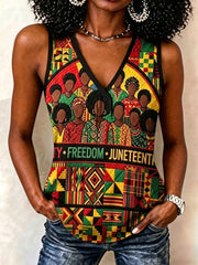 Women's Unity Freedom Juneteenth Print Casual V-Neck Vest