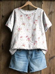 Women's Pink Flowers Print Casual T-Shirt