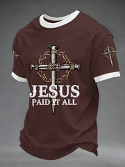 Men's Jesus Paid It All Nail Cross Print Casual Tee