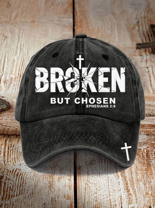 Unisex Christian Cross Broken But Chosen Print Hat