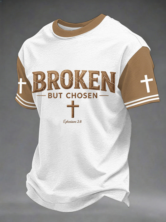 Men's Christian Cross Broken But Chosen Print Tee