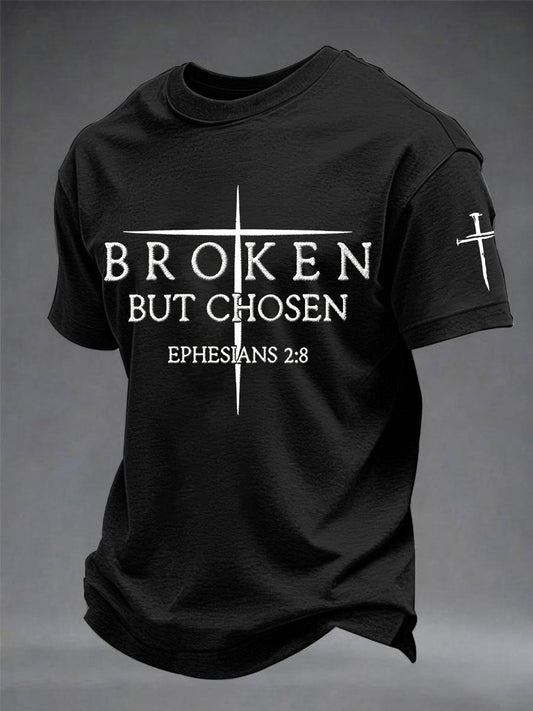 Men's Christian Cross Broken But Chosen Print Tee