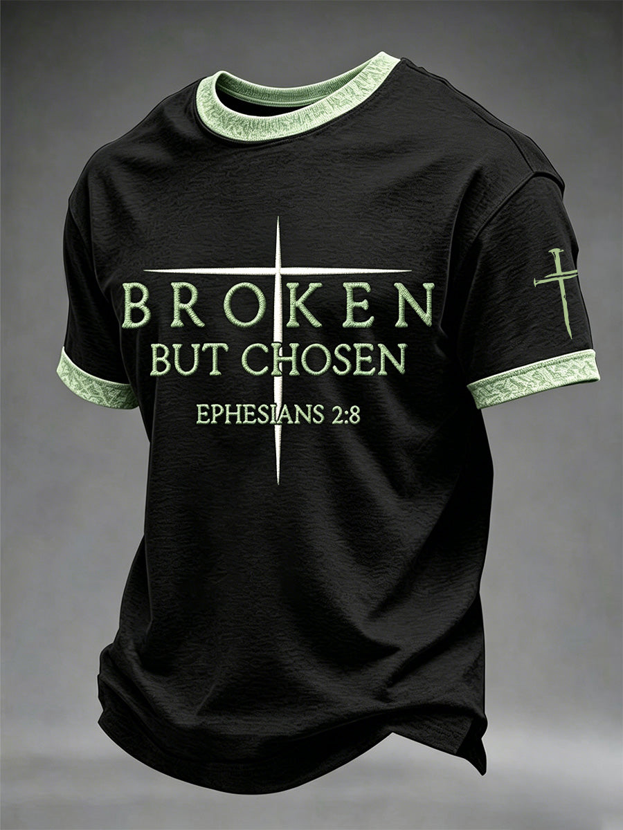 Men's Christian Cross Broken But Chosen Print Tee