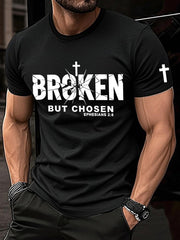 Men's Christian Cross Broken But Chosen Print Tee