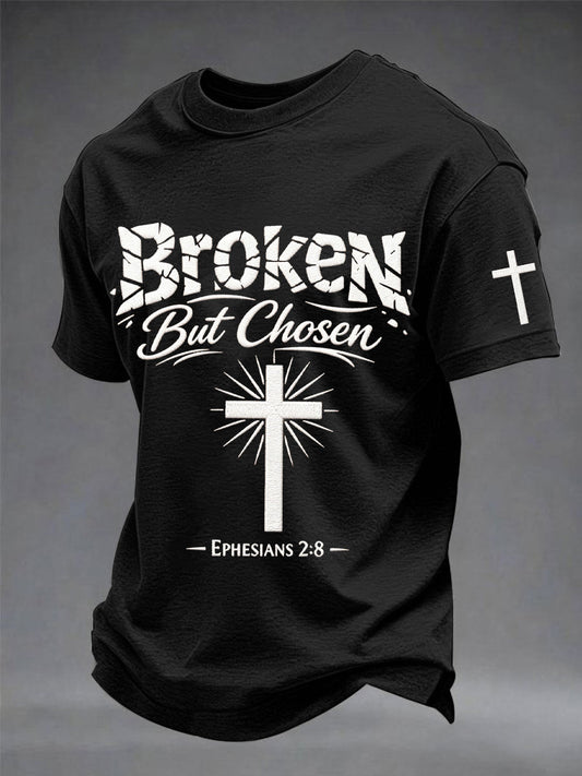 Men's Christian Cross Broken But Chosen Print Tee
