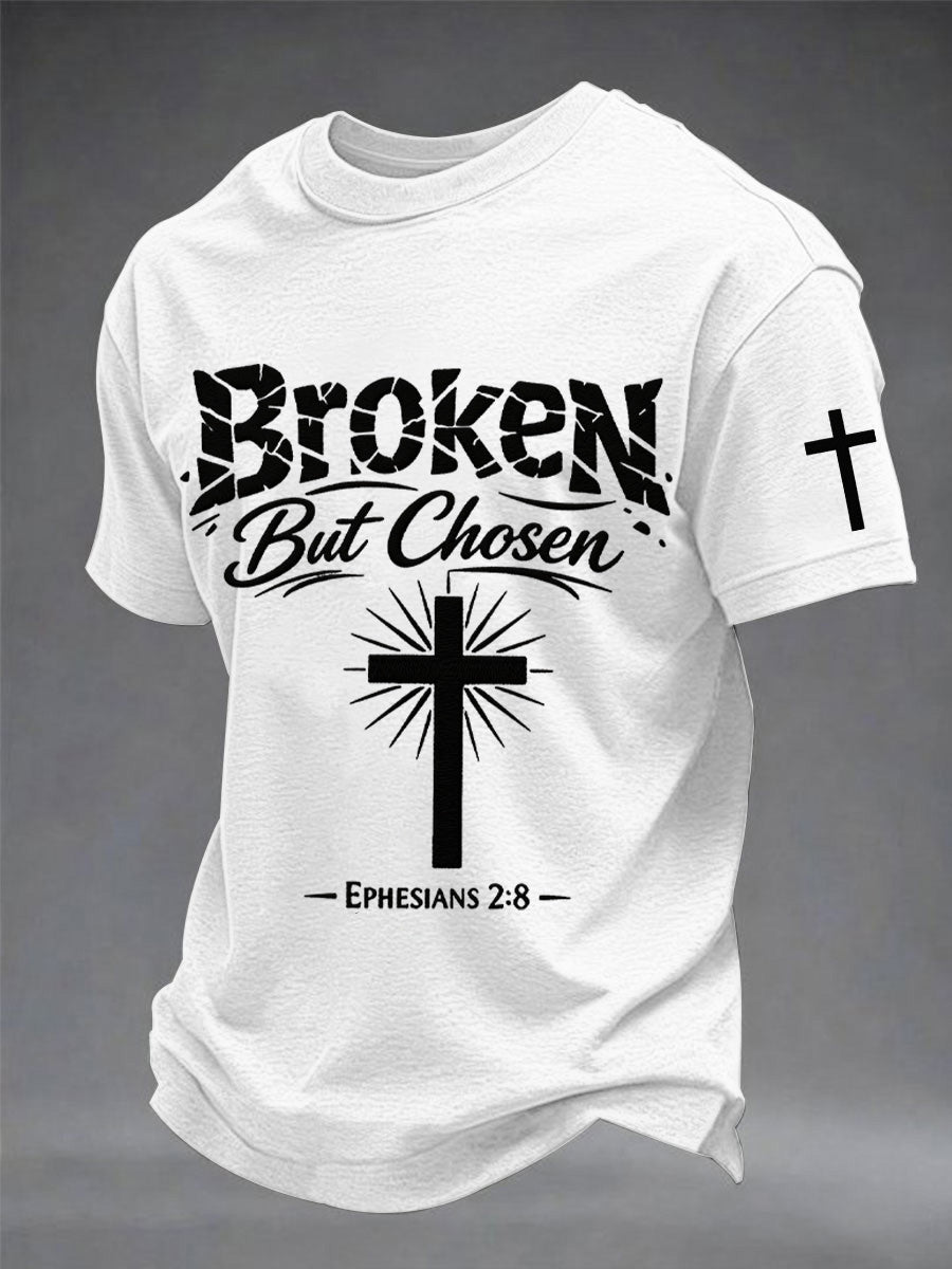Men's Christian Cross Broken But Chosen Print Tee