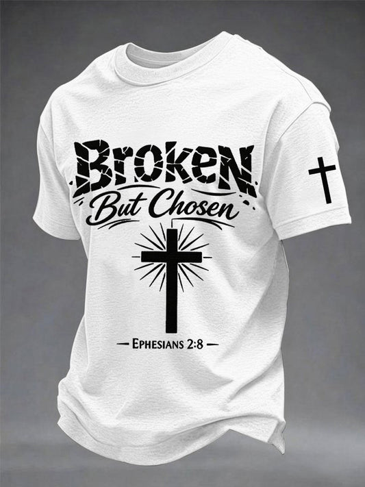 Men's Christian Cross Broken But Chosen Print Tee
