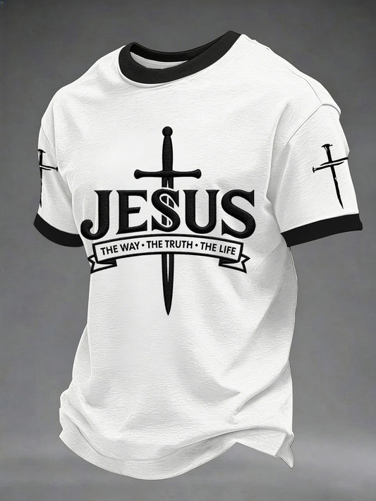 Men's Jesus The Way The Truth The Life Print Casual Tee