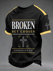 Men's Christian Cross Broken But Chosen Print Tee
