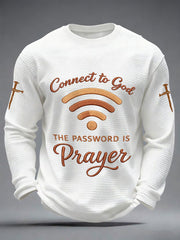 Men's "Connect To God,The Password IS Prayer" Print Casual Waffle Long Sleeve T-Shirt