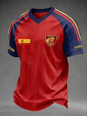 Men's Gift For Spain Soccer Fans Print Casual V-Neck Tee