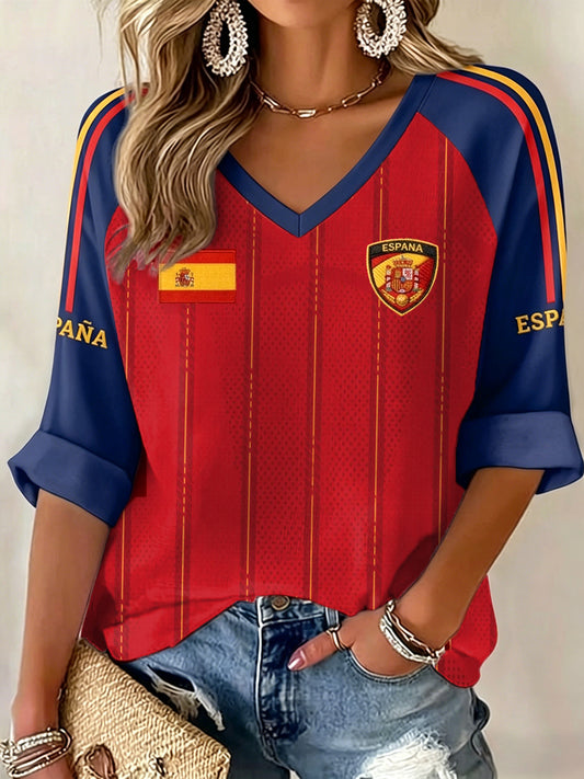 Women's Gift For Spain Soccer Fans Print Casual Long-Sleeve T-Shirt