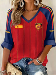 Women's Gift For Spain Soccer Fans Print Casual Long-Sleeve T-Shirt