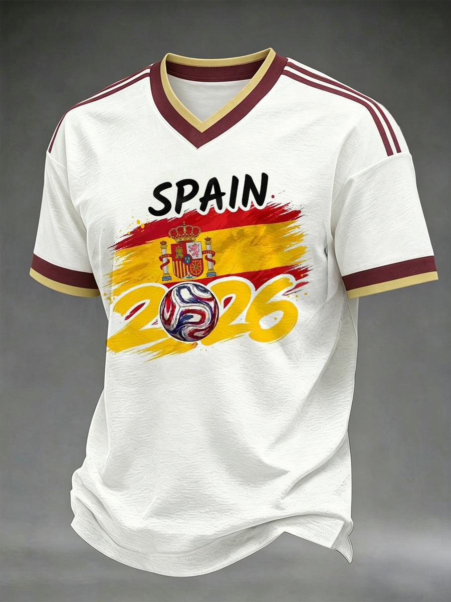 Men's Gift For Spain Soccer Fans Print Casual V-Neck Tee