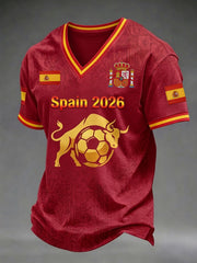 Men's Gift For Spain Soccer Fans Print Casual V-Neck Tee