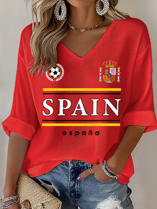 Women's Spanish Football Print Casual T-shirt
