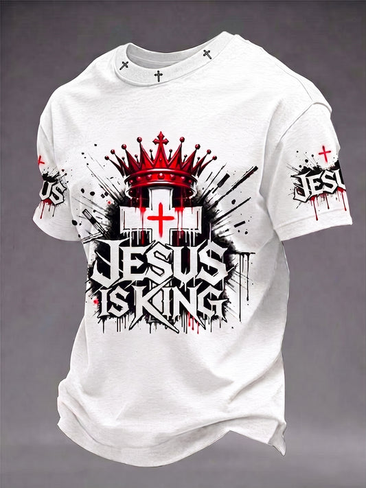 Men's Christian Jesus Is King Cross Short Sleeve T-shirt
