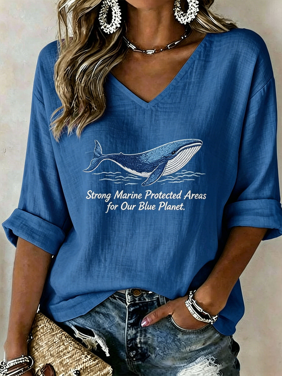 Women's World Ocean Day Print Casual T-shirt