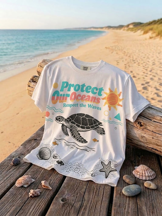 Women's Sea Turtle World Ocean Day Printed T-shirt
