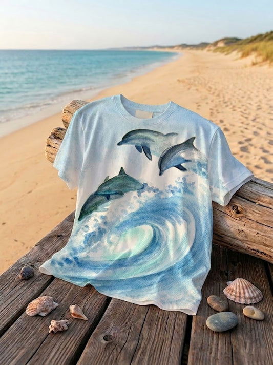 Women's Dolphin World Ocean Day Printed T-shirt