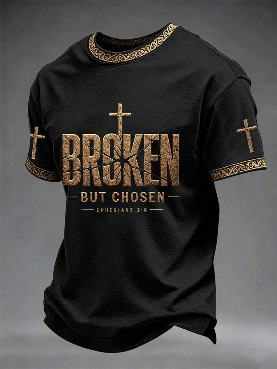 Men's Christian Cross Broken But Chosen Print Tee