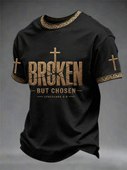 Men's Christian Cross Broken But Chosen Print Tee
