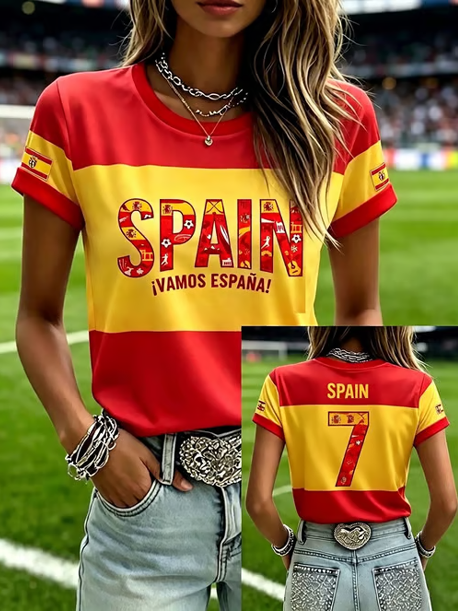 Women's Spanish Football Print short-sleeved T-shirt