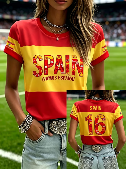 Women's Spanish Football Print short-sleeved T-shirt