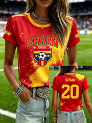 Women's Spanish Football Print short-sleeved T-shirt