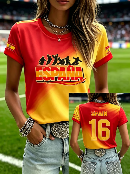 Women's Spanish Football Print short-sleeved T-shirt