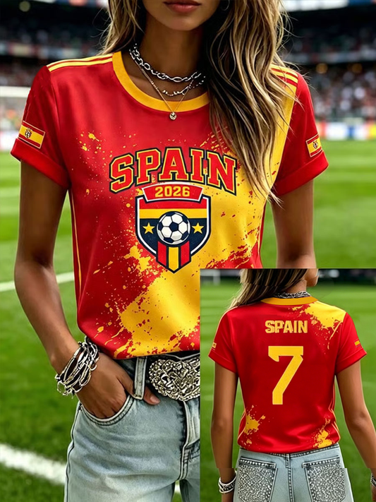 Women's Spanish Football Print short-sleeved T-shirt