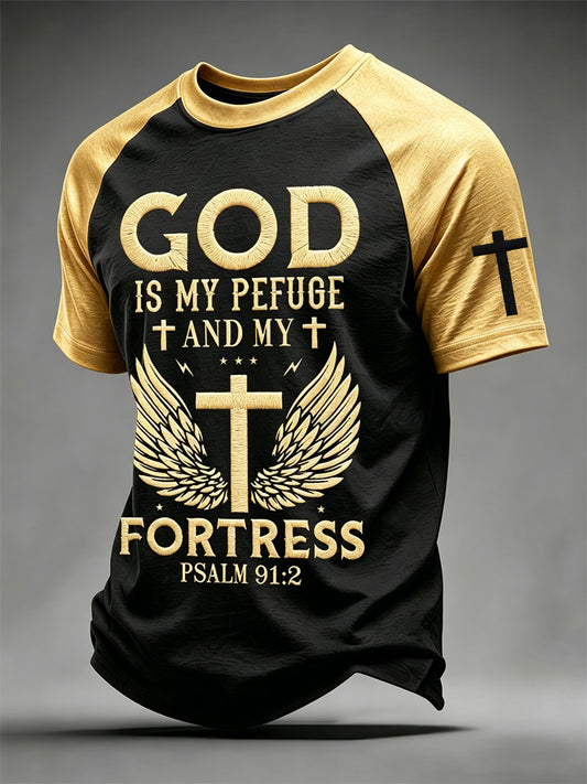 Men's Christian Cross God Is My Pefuge And My Fortress Print Tee