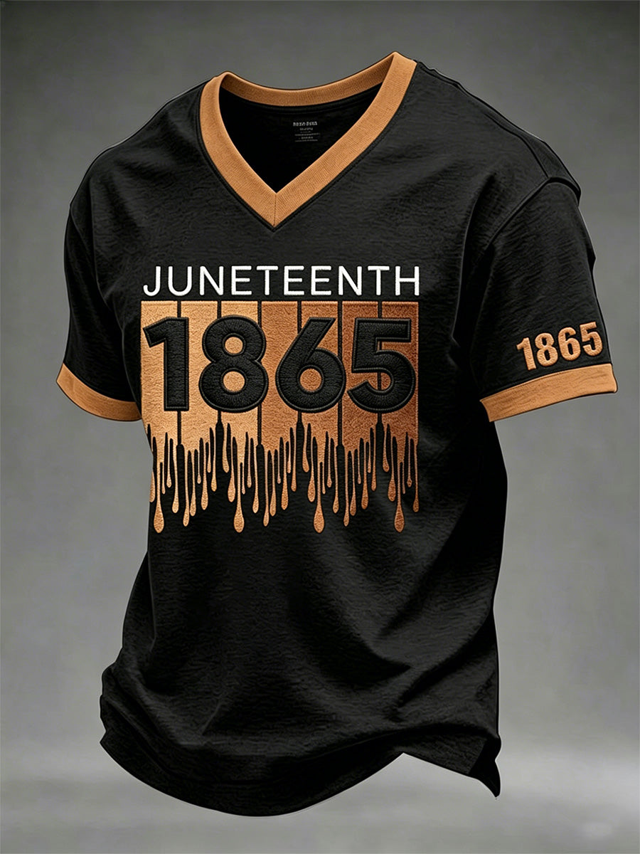 Men's Juneteenth Print Casual V-Neck Tee