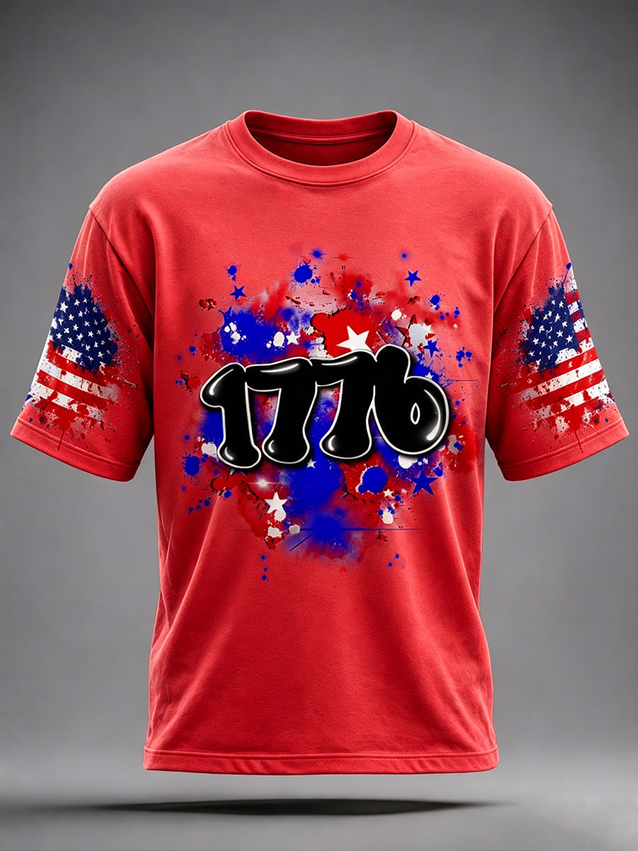 Men's Airbrush Style 4th of July Graffiti Print T-shirt