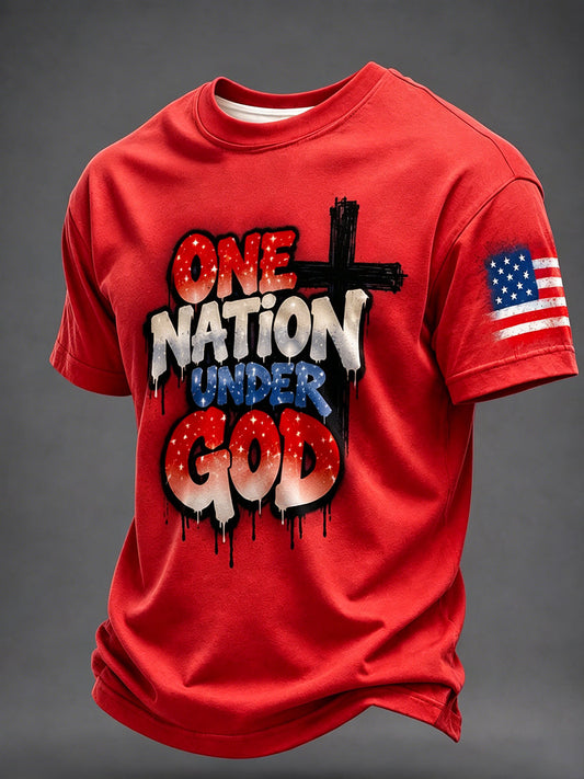 Men's Airbrush Style 4th of July Graffiti Print T-shirt