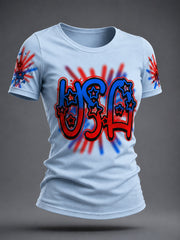 Women's Airbrush Style 4th of July Graffiti Print T-shirt