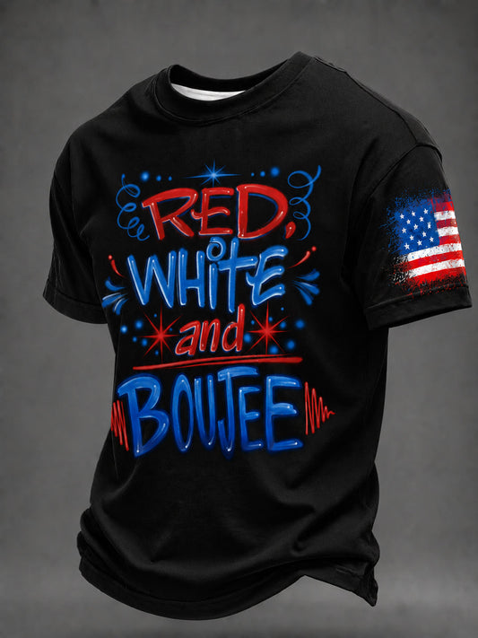 Men's Airbrush Style 4th of July Graffiti Print T-shirt