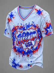 Men's Airbrush Style 4th of July Graffiti Print V-Neck T-shirt
