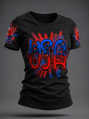 Women's Airbrush Style 4th of July Graffiti Print T-shirt