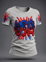 Women's Airbrush Style 4th of July Graffiti Print T-shirt